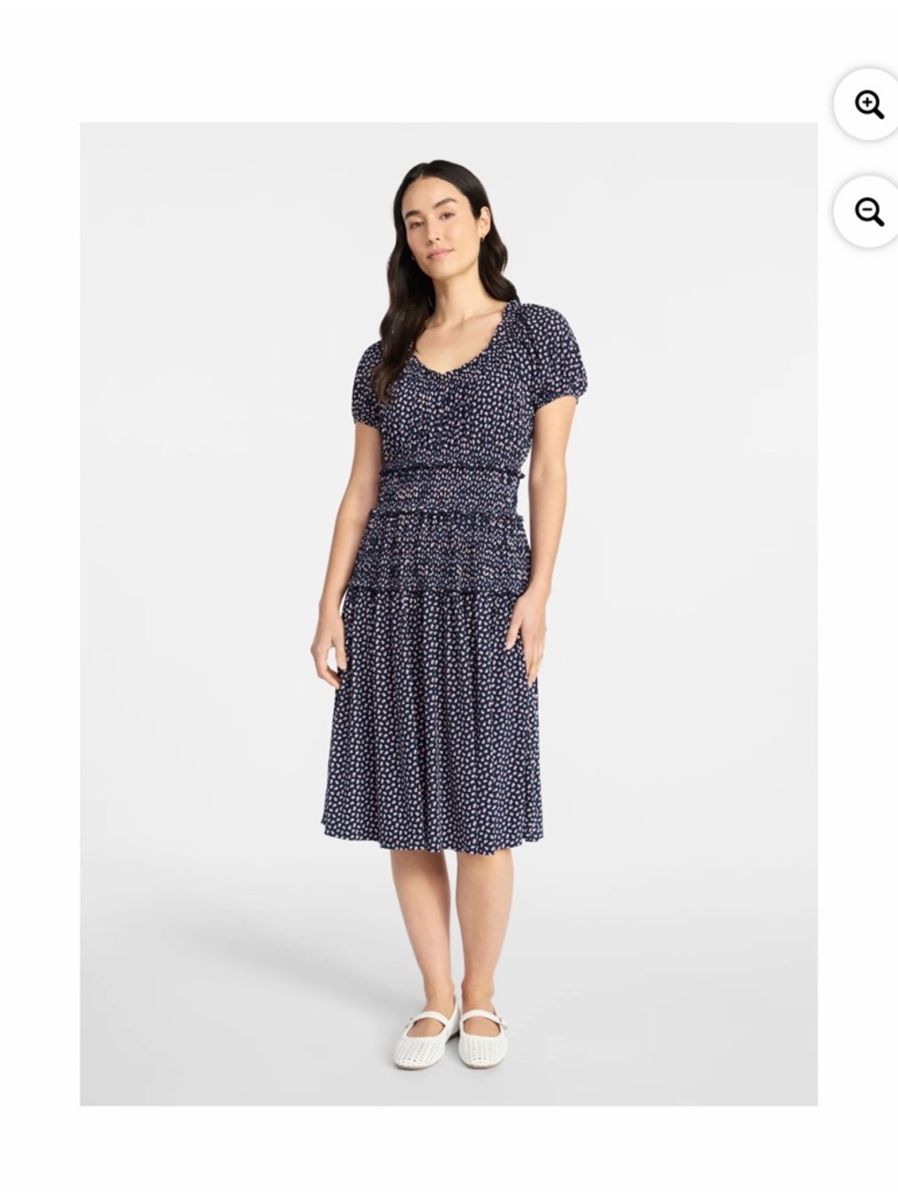 Navy Floral Smocked Midi Dress